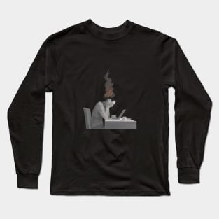 Burnt Out Woman At The Computer Long Sleeve T-Shirt